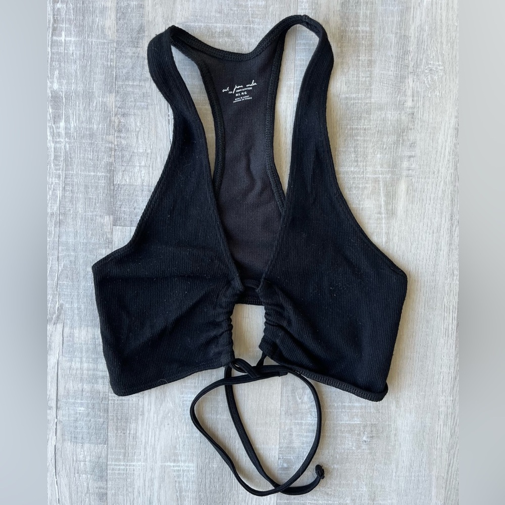 OUT FROM UNDER Black Sleeveless Adjustable Tie-Front Racer Back CropTop Size M/L